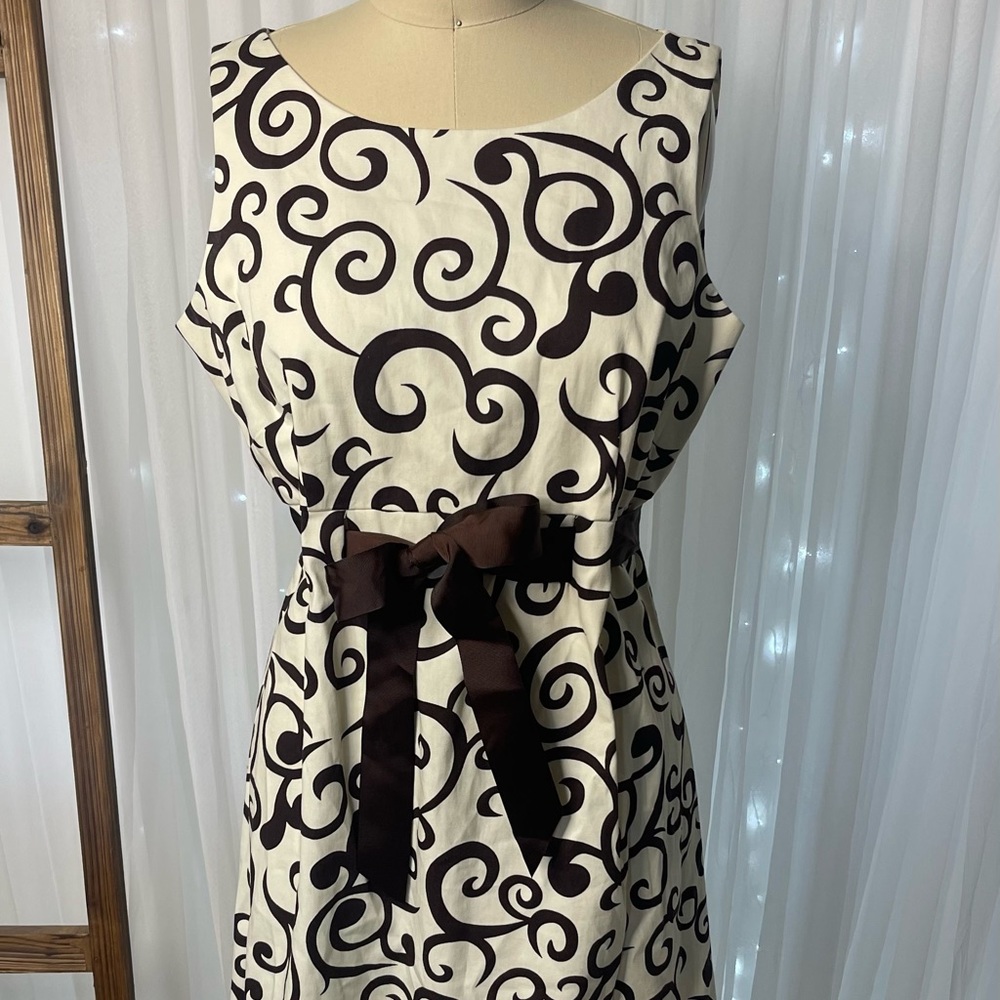 R&K Petites Cream and Chocolate swirl A-line dress